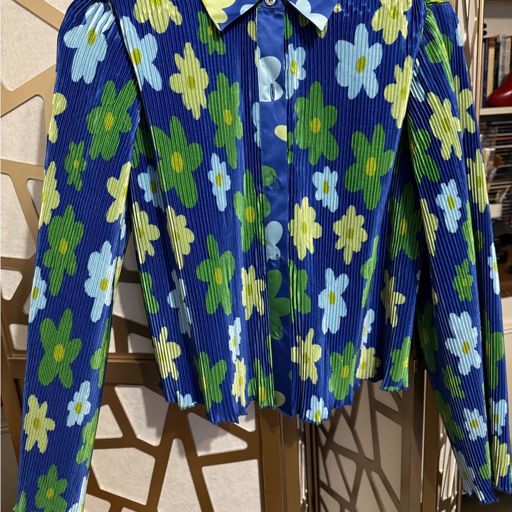 Floral Pleated Long Sleeve Blouse